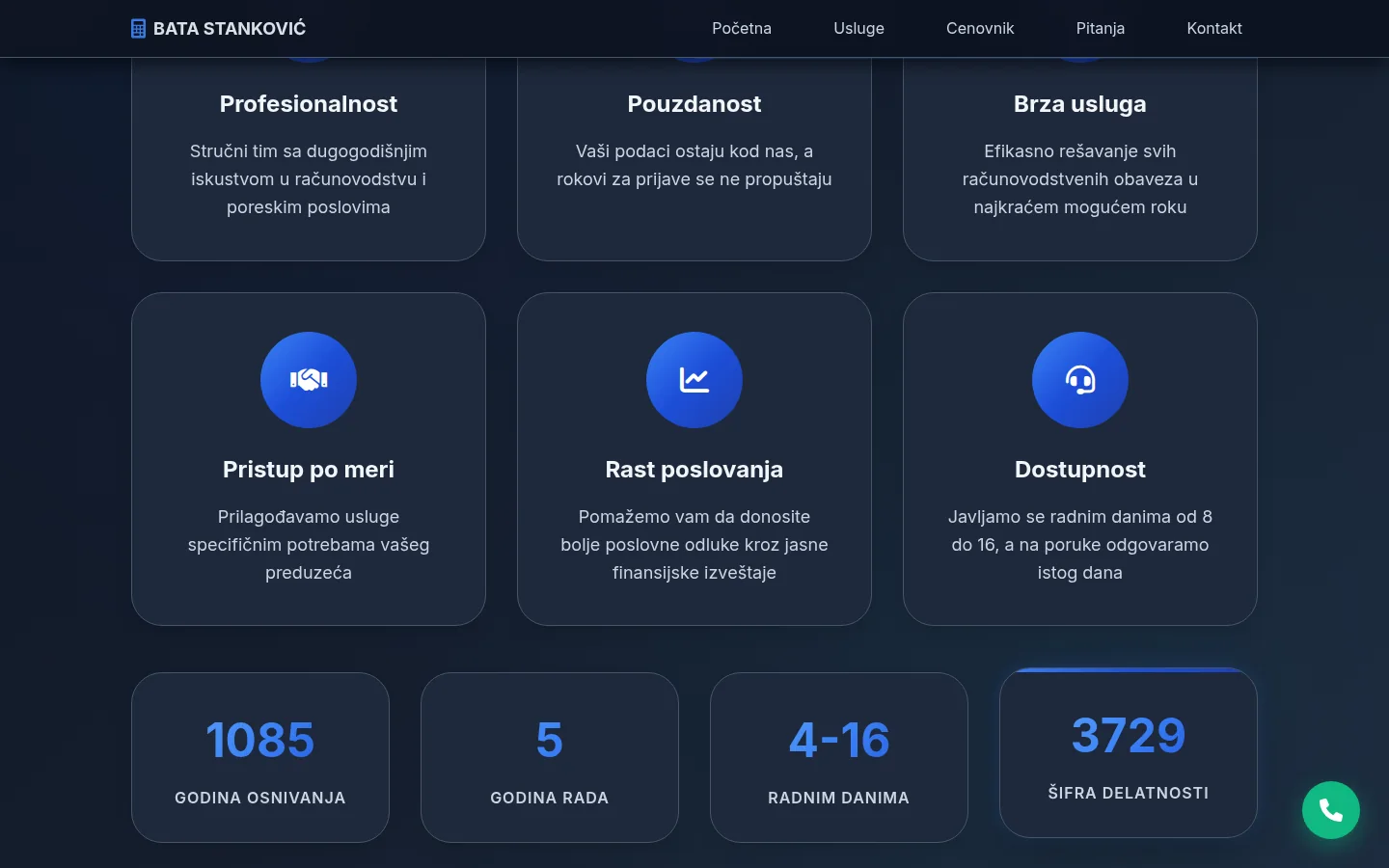 Sekcija sa razlozima za saradnju na sajtu knjigovodstvene agencije