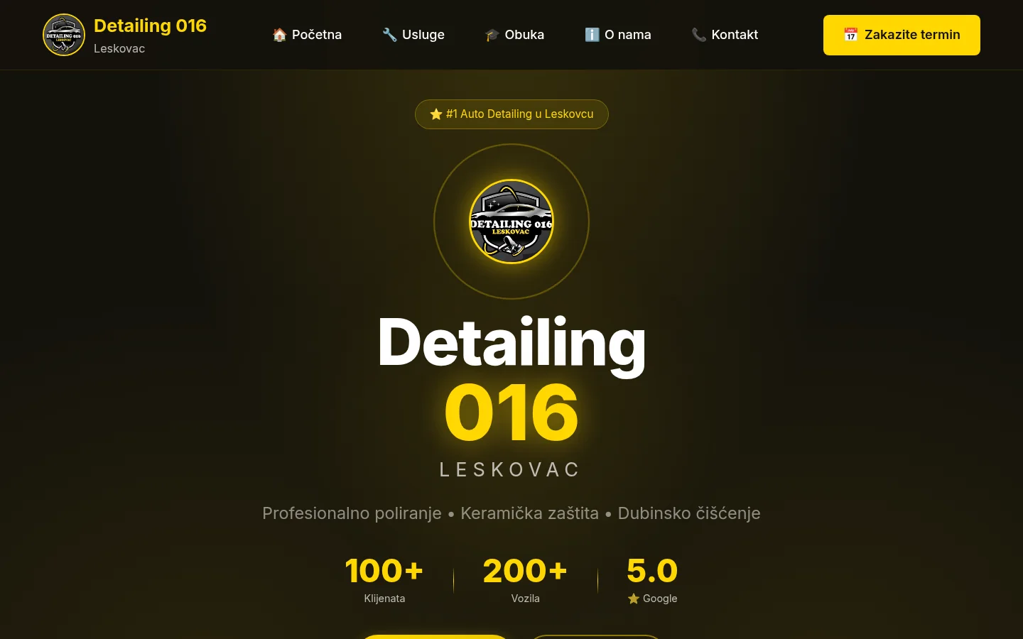 Naslovna strana sajta Detailing 016 Leskovac