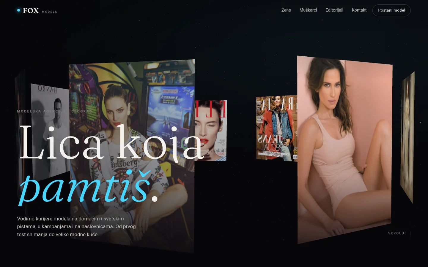 Naslovna strana sajta FOX Models sa naslovom Lica koja pamtiš