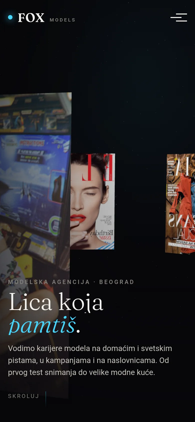 Naslovna strana sajta FOX Models na telefonu
