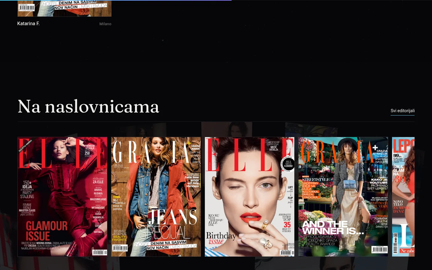 Sekcija Na naslovnicama sa editorijalima i kampanjama