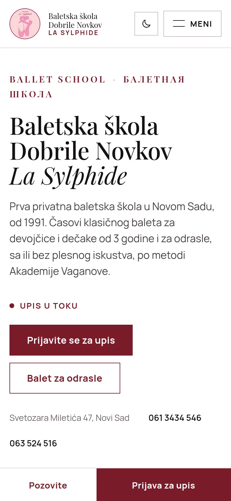 Sajt baletske škole La Sylphide na telefonu