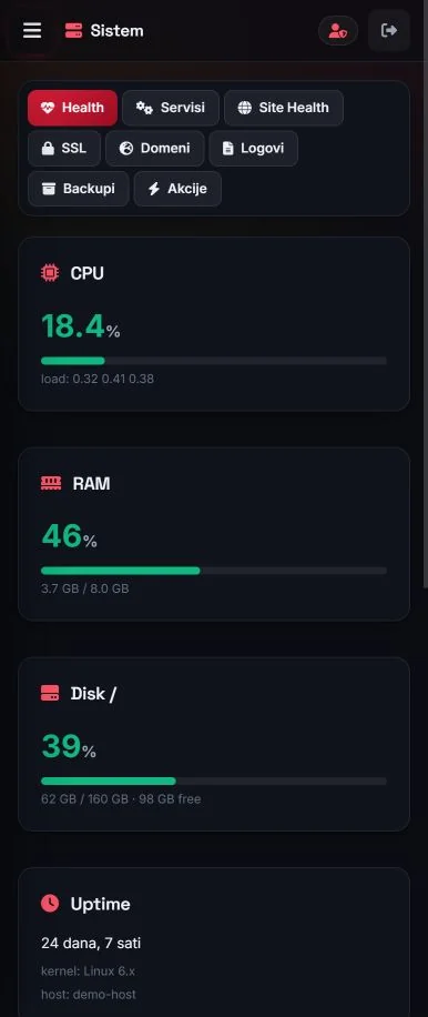 Mobile system health view with test metrics