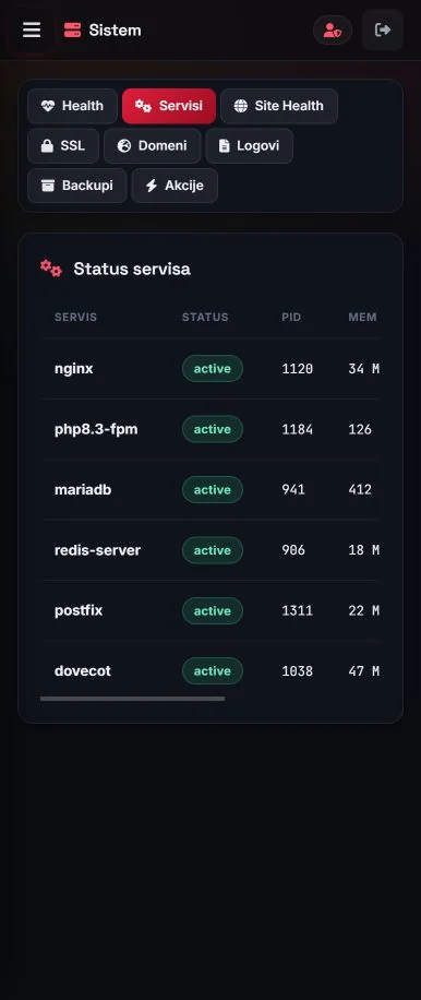 Mobile service status view with test processes