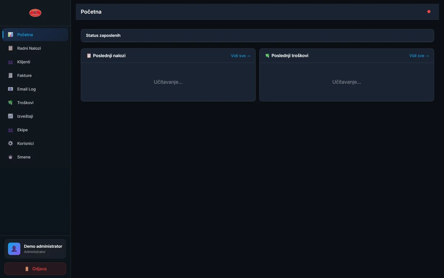 Field service dashboard with test work orders, teams and expenses
