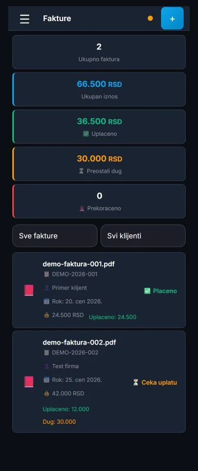 Mobile overview of test field service invoices