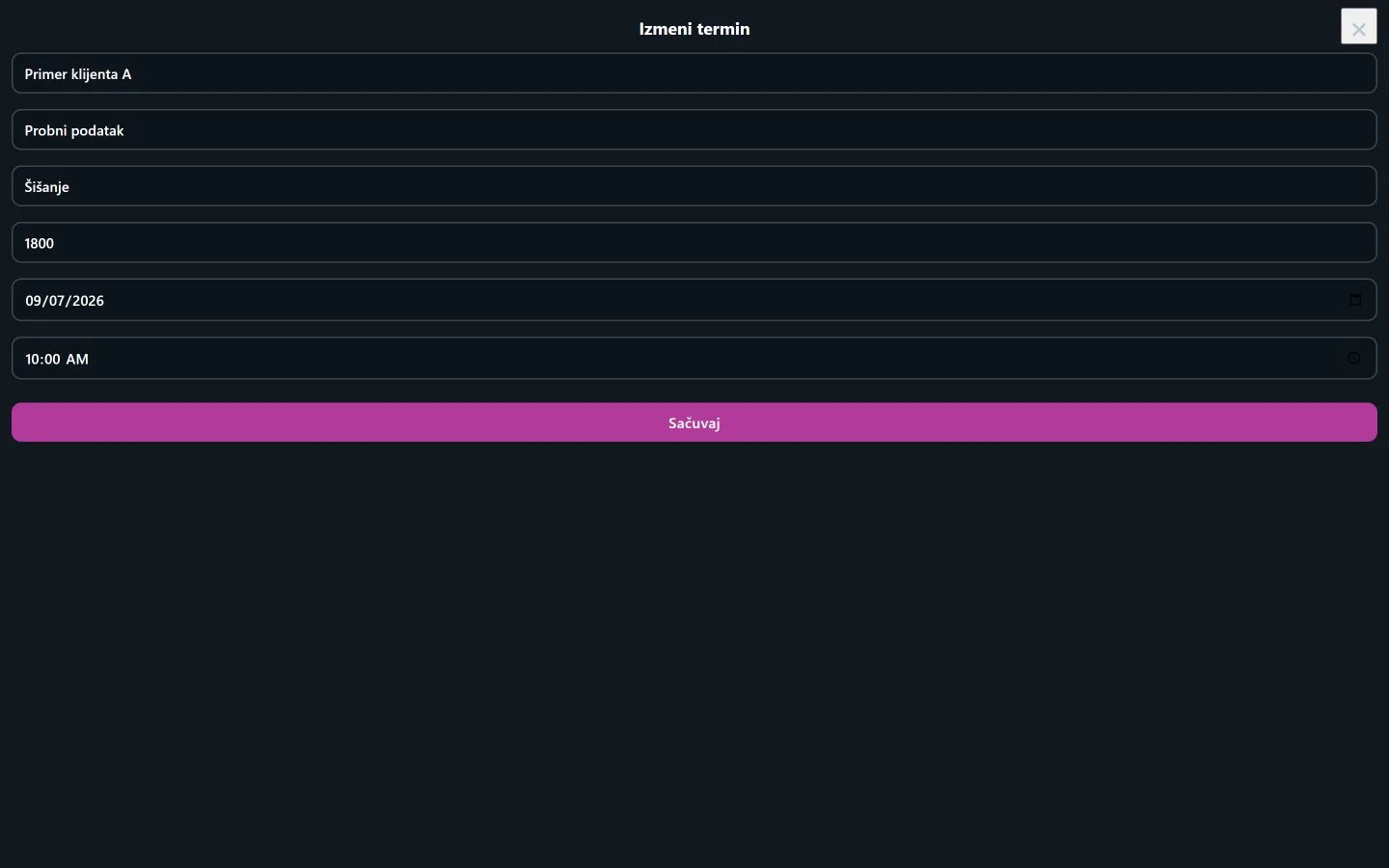 Editing a demonstration appointment in the booking application