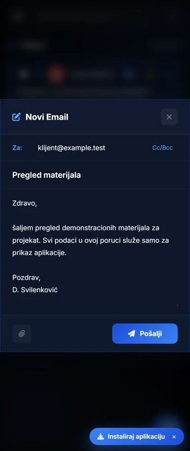 Mobile form for composing a test email message
