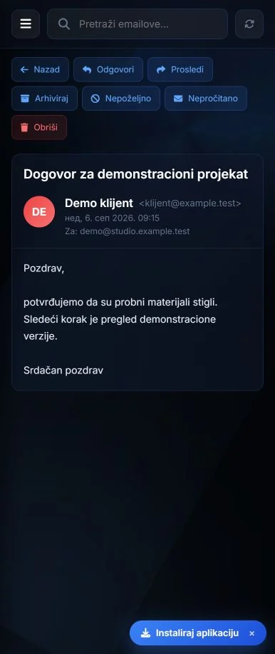 Mobile view of a test email thread